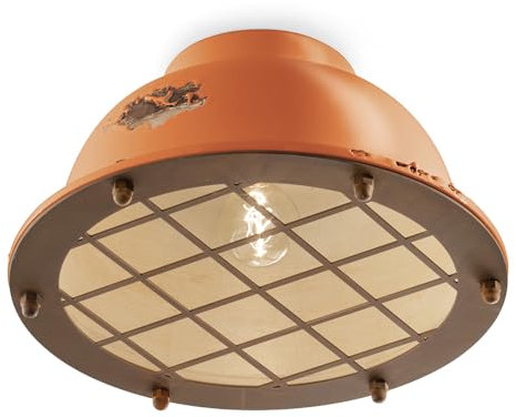 Industrielle Deckenleuchte Eisen und Keramik Vintage Orange 1 Licht E27