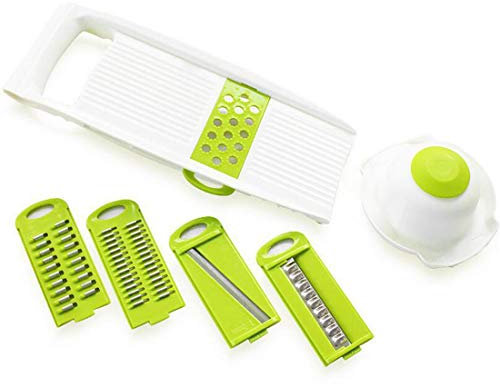 Seguridad Mandolina Cortadora Multifuncional, Cortador De Verduras, Trituradora De Alimentos, Picadora Rallador, Cuchillas Afiladas De Acero Inoxidable Para Patatas Tomates Multifuncional, White