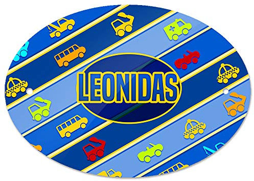 Türschild mit Namen Leonidas und Motiv mit Fahrzeugen - Bagger Auto Bus usw. - | Kinderzimmer-Schild