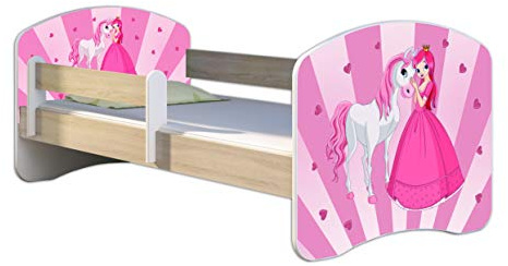 ACMA Lit Enfant Junior Sommier à Lattes Matelas Gratuite CHÊNE Sonoma II (08 Princesse avec Poney, 140 x 70 cm)