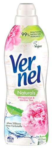 Vernel Naturals Ammorbidente, Peonia e Tè bianco, 32 lavaggi, 100% vegano, 99% ingredienti a base naturale, senza siliconi e coloranti