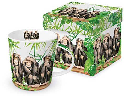 Paperproduct Design Kaffeebecher 3 Affen mit Geschenkbox, Tasse Tiere Tier Geschenkset, Schimpansen