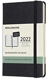 Moleskine - 2021 2022 Monatliches Tagebuch, horizontales Layout, Hardcover und elastischer Verschluss, schwarze Farbe, Taschengröße 9x14 cm, deutsche Version