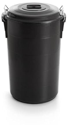 PLASVIDAVI Cubo de basura industrial reforzado negro con tapadera y asas. Capacidad 120 Litros. Especial exterior
