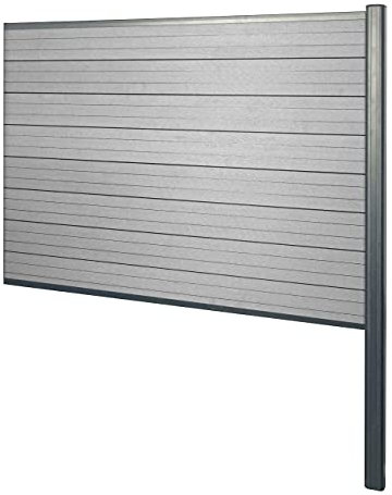 Mendler Brise-Vue en WPC Sarthe, Brise-Vent de clôture, Poteau en Aluminium - Extension, 185cm Gris