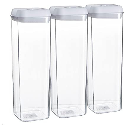Argon Table Food Storage Containers with Airtight Flip Lock Lids - 1900ml - White - 3 Pack - Plastic Kitchen Storage Tupperware Pantry Food Organiser for Cereal, Oats, Sugar, Coffee, Biscuits, Tea