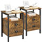 Yaheetech Set de 2pcs Mesitas de Noche con Dos Cajones Mesilla de Noche Metal Madera Mesa de Auxiliar de Estilo Industrial para el Salón Dormitorio Marrón
