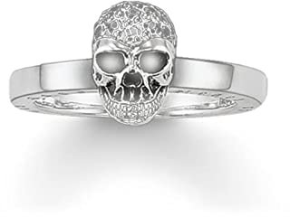 LOKILOKI Totenkopf Weiß Pave Ring Europa Stil Glam Mode Guter Schmuck Für Frauen Geschenk In 925 Sterling Silber Veränderbar