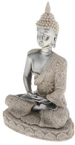 Buddha-Statue, sitzend, 10,2 cm, Meditation, handgeschnitzt, Sandstein, Buddhismus, Zuhause, Auto, Armaturenbrett, Dekoration, Ornament, Silber