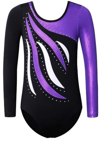FINGER TEN Gymnastikanzug Mädchen Kurzarm Langarm Kinder Ballettanzug Gymnastik Training Gymnastikbody Trikotanzug Tanz Kleid Ballettkleid (Veilchen, Tag 12A (11-12 Jahre))