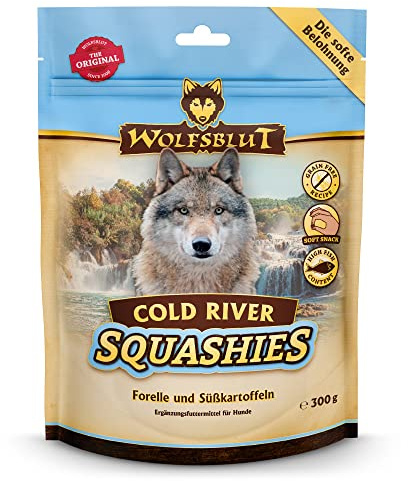 WOLFSBLUT – Cold River Squashies Adult | Softe Snacks mit natürlichen Zutaten und wertvollen Superfoods für ausgewachsene Hunde. Hundesnack ohne Zusatzstoffe im Beutel | 6x300g
