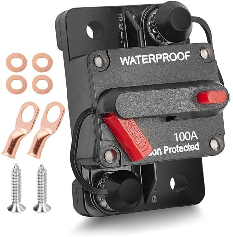 RED WOLF 100A Auto Schutzschalter mit Kabelschuhe Kupferscheiben Wasserdichte Leistungsschalter mit Manuellem Reset für LKW Wohnmobil Boot Auto Audio Sicherungshalter 12V-48V 100 Ampere