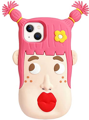 JIATAY for iPhone 13 Case Cute, Silicone Camera Lens Protector Cover 3D Retro Kawaii Protective Phone Cases for iPhone 13 (Girl with Hair Braid)