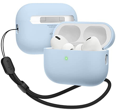 elago Funda Líquida Híbrida Compatible con Apple AirPods Pro 2ª Generación - Correa Redonda Incluida, Funda Protectora, LED Frontal Visible, Soporta Carga Inalámbrica (Azul Claro)