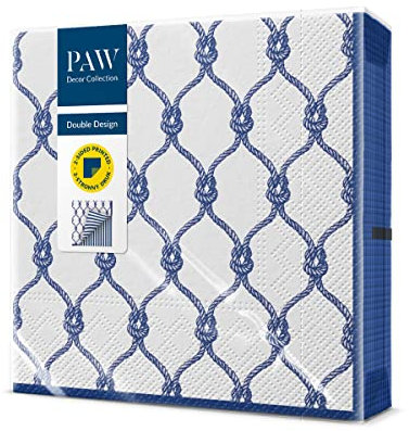 PAW - Servietten 3-lagig (33 x 33 cm) I 20 Stück I Perfekt für Geburtstage, Partys, Hochzeiten, Kommunion und Feiern I Papierservietten Beidseitig Bedruckt I Gitternetz, Streifen I Sea Knot Stripe
