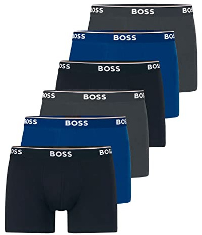 BOSS Herren Power Long Boxer Unterhosen Cotton Stretch 6er Pack, Farbe:Mehrfarbig, Wäschegröße:2XL, Artikel:-487 Blue/Navy/Grey