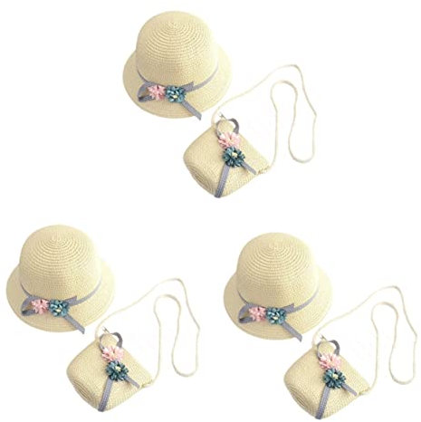 Toyvian 3 Juegos De Bolsos De Kits De Tejido para Niños Monedero Sombrero De Playa Tejido Bolso De Playa De Pequeño Conjunto De Playa para Niñas Bolso De Sombrero De