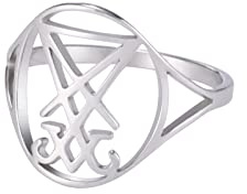 LIKGREAT Lucifer Sigil Ringe Satanic Cross Band Ring Sigil of Lucifer Seal of Satan Ringe Demon Devil Gothic Ring Edelstahlschmuck Geschenke für Männer Frauen
