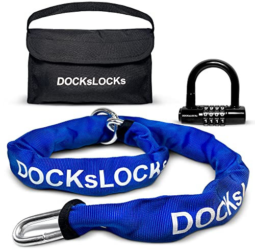 DocksLocks Robuste Sicherheitskette im Cinch-Stil, 8 mm, wetter- und schnittfest, gehärteter Chrom-Legierung, Karbonstahl mit kurzem Bügel, U-Schloss für Fahrrad, Motorrad, ATV, 91 cm
