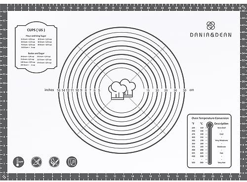 Silikonmatte, 71,1 x 50,8 cm, extra groß, antihaftbeschichtet, Backmatte mit Messung, wiederverwendbare dicke Keksblech, Thekenmatte, Teigrollmatte, Ofeneinlage, Fondant/Kuchenkrustenmatte