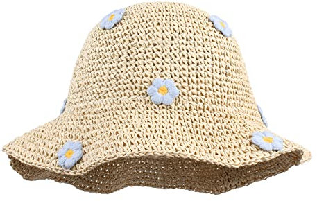 Meliyya Chapeau de paille pour femme - Pliable et réglable - Chapeau de soleil à fleurs - Chapeau de plage à large bord - Chapeau d'été, A-beige., taille unique
