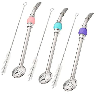 Cabilock Yerba Mate Bombilla Inoxidable Con Cucharilla y Cepillo De Limpieza Pajita Filtrante Para y Jugos Set Práctico