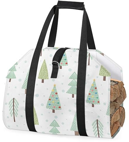 Firewood Log Carrier, Christmas Tree Log Carrier Tote Firewood Storage Bag Green Tree Firewood Holder Fireplace Wood Stove Accessories for Camping BBQ Indoor Outdoor