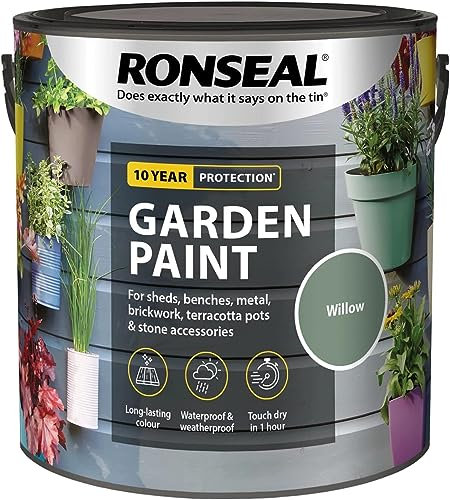 ARUUJ Garden Paint - Multipurpose Colour & Protect 2.5L Tin - Exterior Wood Paint, For Sheds, Benches, Metal, Brickwork, pots - Outdoor Fence Garden Furniture Paint Waterproof (WILLOW)