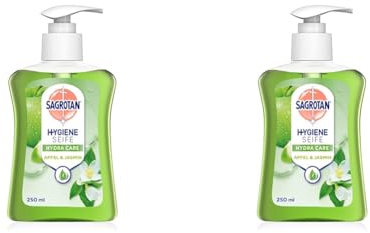 Sagrotan Handseife Grüner Apfel und Jasminblüte – Hygienische Flüssigseife – 1 x 250 ml Seifenspender (Packung mit 2)
