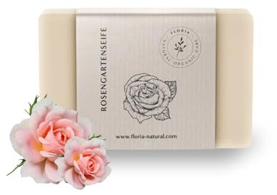 FLORIA Rosengartenseife I Sanfte Pflege aus kontrolliert biologischen Pflanzenölen – Olivenöl, Kokosöl, Jojobaöl, Sheabutter & mehr | Für Haare, Körper, Gesicht und Hände