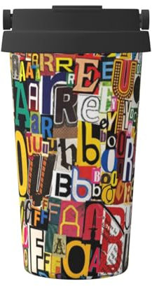 Jaywis Tlater Travel Mug,Letter and Number Print Tlater Travel Mug,Handheld Insulated Coffee Mug,Leakproof Lid Stainless Steel,Insulated Coffee Cup with Leakproof Lids Reusable Coffee Cups Travel Car