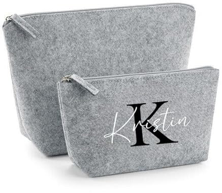Kosmetiktasche Filz - Schminktasche personalisiert - Geschenkidee - Kulturbeutel - Kosmetikbeutel mit Namen - Filztasche (Hellgrau, M)