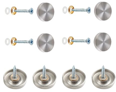 8 Sets Spiegelschrauben, 40 mm Spiegelnägel mit dekorativen Kappen, gebürsteter Edelstahl-Spiegelabdeckungen mit Unterlegscheiben für Tische, Badplatten, Möbelbeschläge, Silber