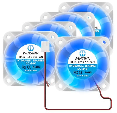 WINSINN 40mm Fan 24V LED Blue, 3D Printer Micro 24 Volt Fans 4010 Hydraulic Bearing, Brushless Cooling 40mmx10mm 2PIN for DVR PC CPU (Pack of 5Pcs)