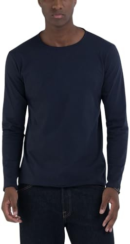 Replay Herren Langarmshirt mit Rundhalsausschnitt, Blau (Night Blue... 067), XS