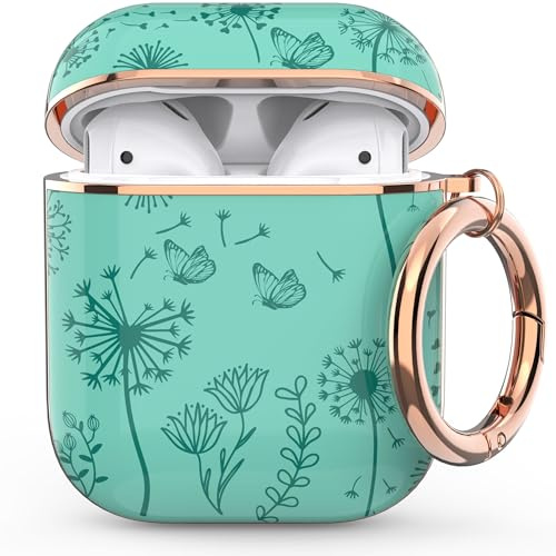 Wenew Hard Case Cover with Keychain for AirPod 1st & 2nd Gen, LED Visible (Pine Green)
