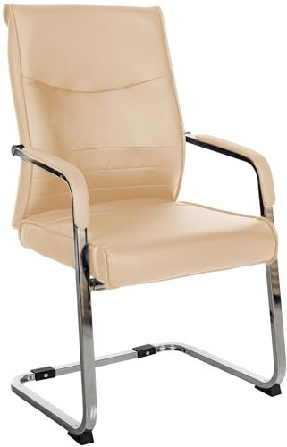 CLP Freischwinger Besucherstuhl Hobart I Stoff- oder Kunstlederbezug, Chromgestell und Gepolsterte Armlehnen I Ergonomischer Schwingstuhl, Farbe:Khaki, Material:Kunstleder