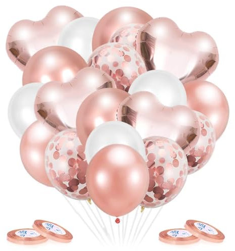 Rose Gold Luftballons 50 Stück Herzluftballon Rosegold Latexballons Konfetti Ballons mit Bändern Helium Ballon Folienballon Set für Geburtstag, Party Deko,Hochzeit Dekoration