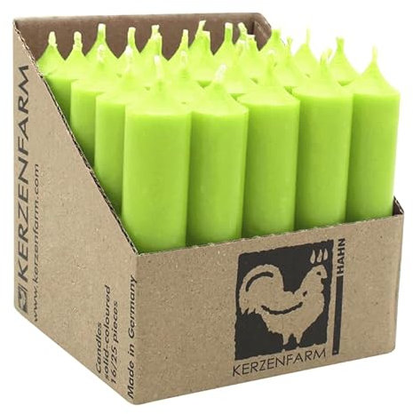luterna Stabkerzen aus Paraffin, 100/22 mm, Pastellgrün, KERZENFARM HAHN, Brenndauer ca. 4h, 25 Stück pro Verpackung, 4046203413397