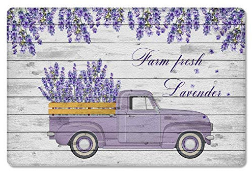 Fussmatte 60x40cm, Retro Lila Truck Pull Lavendel Retro Holzmaserung Sauberlaufmatte Langlebig Geschenk Türmatte Waschbar Küchentürteppich, Für Wohnzimmer, Flur, Eingang