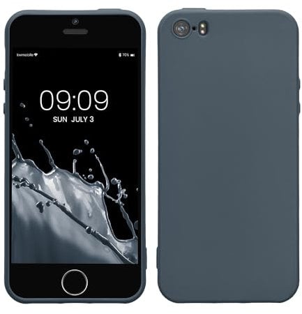 kwmobile Hülle kompatibel mit Apple iPhone SE (1.Gen 2016) / iPhone 5 / iPhone 5S Hülle - weiches TPU Silikon Case - Cover geeignet für kabelloses Laden - Dunkler Schiefer
