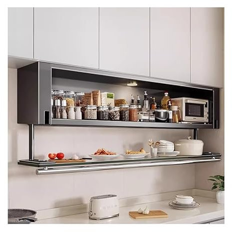 LVLDAWA Ausziehbarer Schrank-Organizer, Hängendes Gewürzregal Für Küchenschränke, Mit Ausziehbarem Regalsystem Für Wandschränke Aus Glas Für Cafés, Vorratskammern(80x18.5x23.5cm)