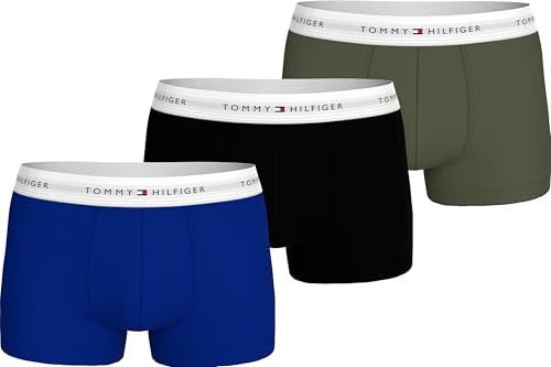 Tommy Hilfiger 3P Trunk Um0Um02761, Boxer, Uomo, Rosa (WDG Blu/Blk/Utlty Olv), L