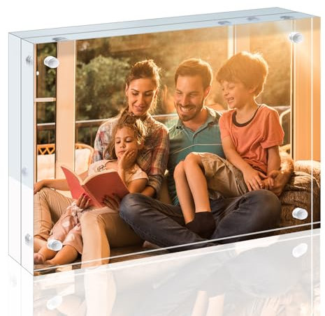 EGOFINE Lot de 2 cadres photo en acrylique de 20 x 15 cm, sans cadre, transparent, double face, affichage sur pied pour bureau