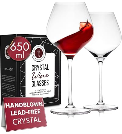 Gusto Nostro Juego de 2 Copas de Vino de Cristal – Copas de Vino Tinto Grandes Elegantes, Altas y Aptas para Lavavajillas - Regalo Ideal Boda Navidad Aniversario