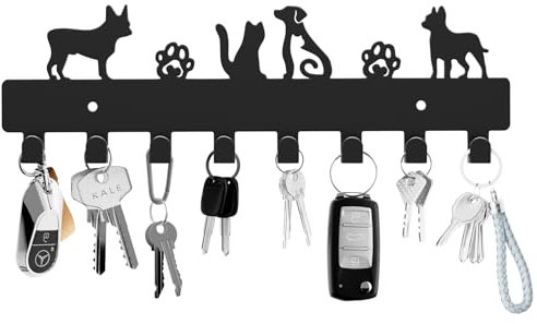 GTK Key Hooks with 8 Hooks Wall Mounted, Key Holder for Wall Decor, Dog Key Holder for Entryway, Self Adhesive Cat Key Rack for Living Room