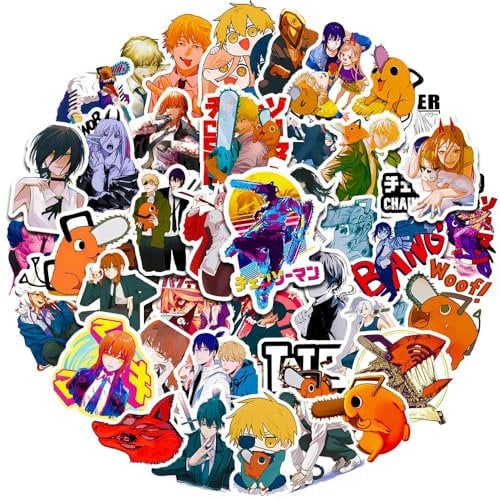 50Pcs/Pack Chainsaws Mans Stickers Anime Waterproof Vinyl Stickers for Laptop, Luggage, Skateboard, Teens