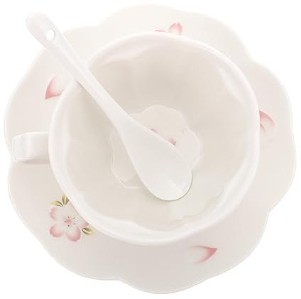 GREENADSCAPE 1set Tazze Ceramica Bianco Con Design Fiori Set Da Tazza Piatto Per Caffè e Tè Per Momenti Di Relax e Pomeriggi Di Tè