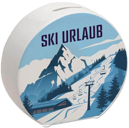 Berglandschaft Skipiste - Ski Urlaub Spardose Vektorillustration Einer blauen Schneelandschaft mit Skispuren und Sessellift Perfekt zum Sparen für den Skiurlaub