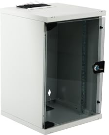 Netzwerkschrank 10 Zoll 9HE I 300 mm Tiefe I Serverschrank Grau | Wandmontage I abschließbare Glastür I voll montiert I 60 kg Traglast I 312x300x464 mm (Grau, 9HE)